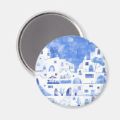 Santorini Waterverf Townscape Magneet (Voorkant / Achterkant)