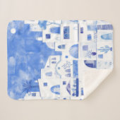 Santorini Waterverf Townscape Sherpa Deken (Voorkant (horizontaal))