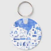 Santorini Waterverf Townscape Sleutelhanger (Voorkant)