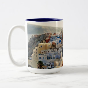 Santorini Wedding Memories Blue White Greek Houses Tweekleurige Koffiemok
