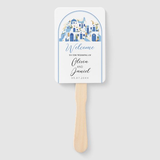 Santorini Wedding Menu Programma Griekenland Griek Handwaaier (Voorkant)