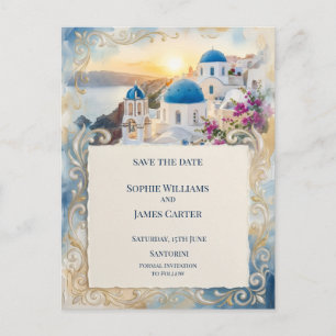 Santorini Zonsondergang Rand Save The Date Ansicht Briefkaart