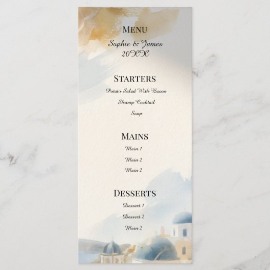 Santorini Zonsondergang Trouwmenu Menu (Voorkant)