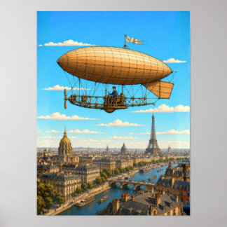 Santos-Dumont Luchtballon Boven Parijs Poster