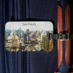 Sao Paulo Brazilië Cityscape Schilderij Bagagelabel