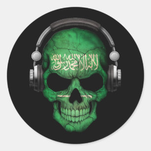  Saoedi-Arabische DJ Skull met Hoofdtelefoon Ronde Sticker