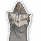 Saoedische vrouw die de sticker leest (Voorkant)