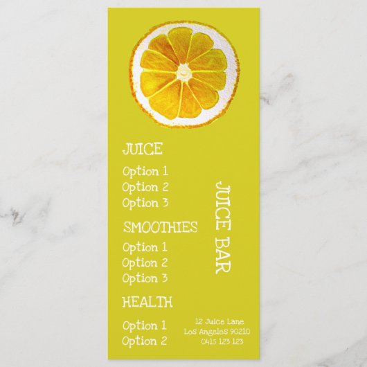 Sap gezond drankjes menu (Voorkant)