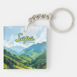 Sapa Vietnam Azië Rijstterrassen Vintage Reizen Sleutelhanger