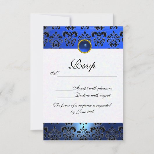 SAPHIRE BLANC BLEU DAMASK MONOGRAM RSVP (Dos)
