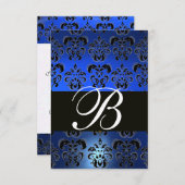 SAPHIRE BLANC BLEU DAMASK MONOGRAM RSVP (Devant / Derrière)