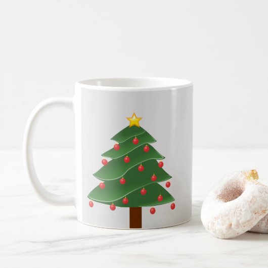 Sapin de Noël avec Ampoules Rouges Mug Blanc Class (Avec donut)