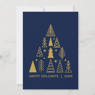 Sapin de Noël Bleu Nuit et Or Carte de Fêtes