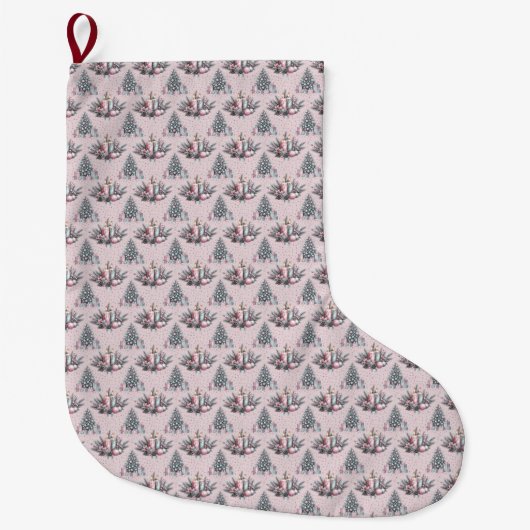 Sapin de Noël rose et chaussettes de Noël à la bou (Devant)