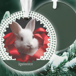 Sapin de Noël ruban rouge lapin blanc