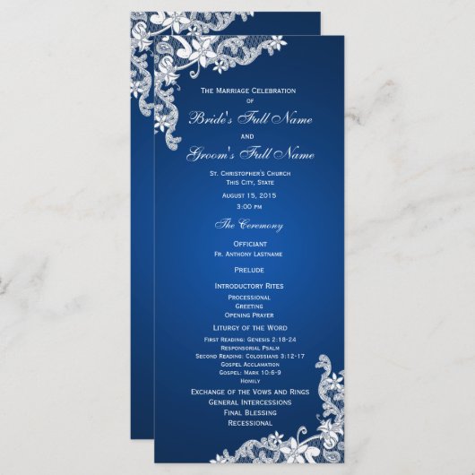 Sapphire and Lace Wedding Program Programma (Voorkant / Achterkant)