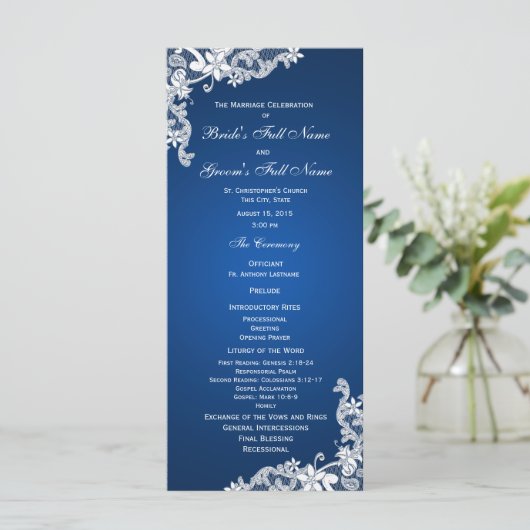 Sapphire and Lace Wedding Program Programma (Staand voorkant)
