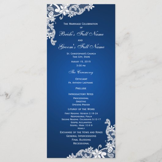 Sapphire and Lace Wedding Program Programma (Voorkant)