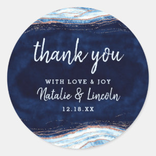 Sapphire blauw Roos gouden geode bruiloft dank u Ronde Sticker