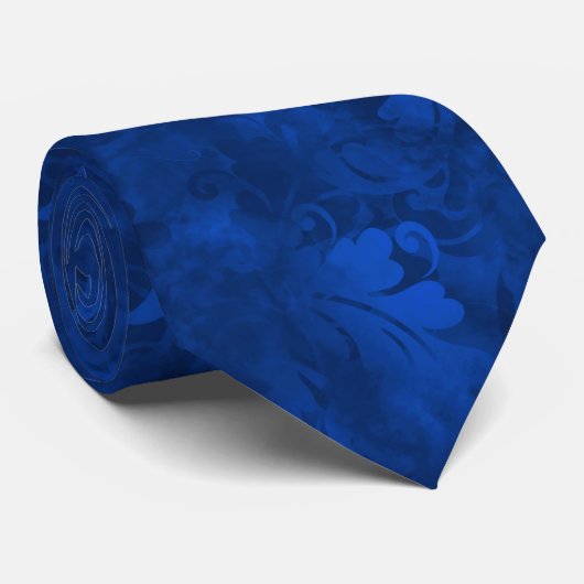 Sapphire Blue Abstract Feather Pattern Stropdas (Opgerold)