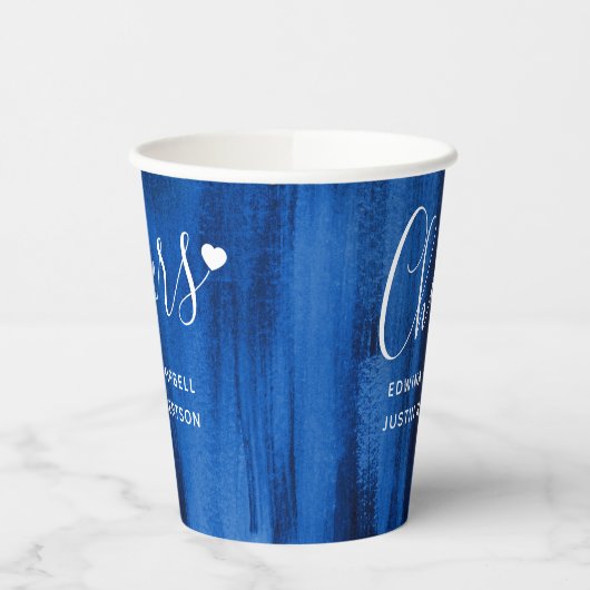 Sapphire blue abstracte art bruiloft papieren bekers (Links)