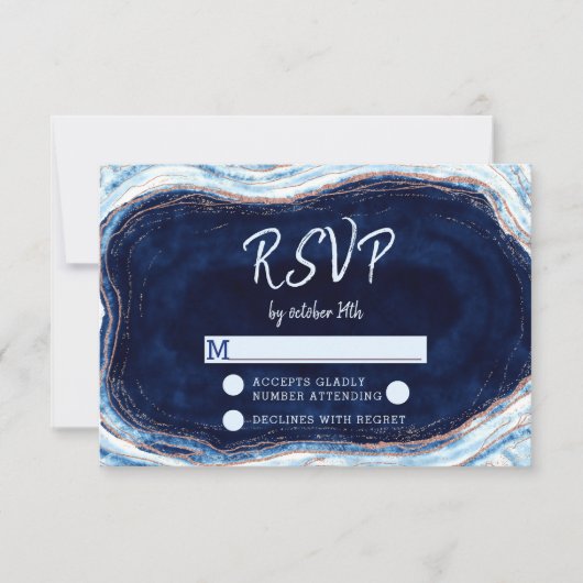 Sapphire Blue Agaat Geode Bruiloft RSVP Reactie (Voorkant)