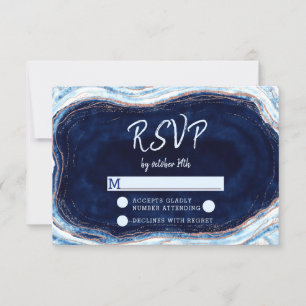 Sapphire Blue Agaat Geode Bruiloft RSVP Reactie Kaartje