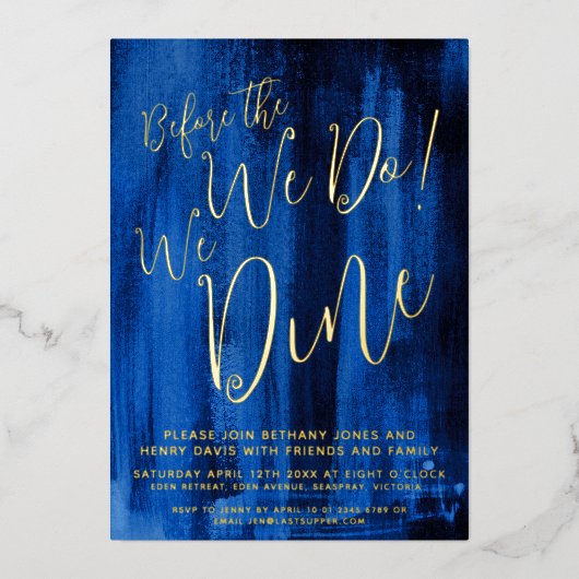 Sapphire blue art repetitie diner voor we dat doen folie uitnodiging (Voorkant)