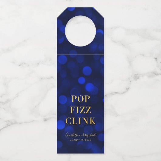 Sapphire Blue Bokeh Faux Gold Pop Fizz Clink Flessenhanger