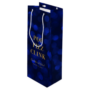 Sapphire Blue Bokeh Faux Gold Pop Fizz Clink Wijn Cadeautas