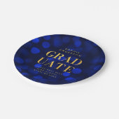 Sapphire Blue Bokeh lights Faux Gold Afstuderen Papieren Bordje (Gekanteld)