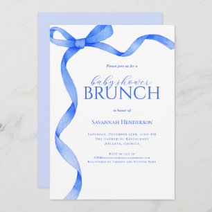 Sapphire Blue Bow Ribbon Baby shower Brunch Kaart