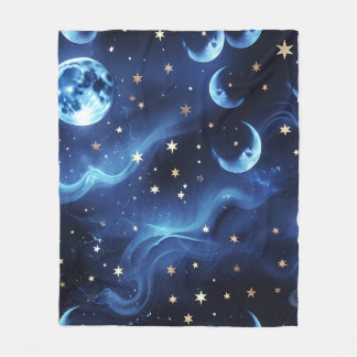 Sapphire Blue Celestial Moon Blanket – Luxury Seam Fleece Deken