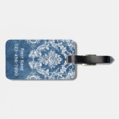 Sapphire Blue Damask Pattern en Name Bagagelabel (Achterkant horizontaal)