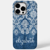 Sapphire Blue  Damask Pattern en Name Case-Mate iPhone Case (Achterkant)