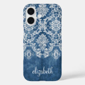 Sapphire Blue  Damask Pattern en Name Case-Mate iPhone Case (Achterkant)
