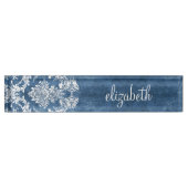 Sapphire Blue  Damask Pattern en Name Naambordje (Voorkant)
