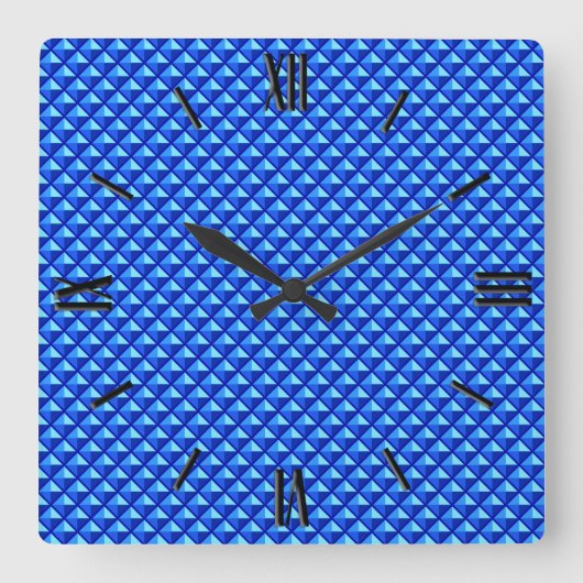 Sapphire blue, enamel look, bestudeerd raster vierkante klok (Voorkant)