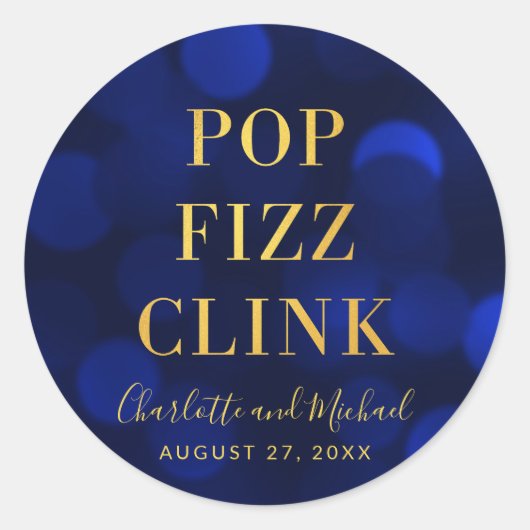 Sapphire Blue Faux Gold Pop Fizz Clink Ronde Sticker (Voorkant)