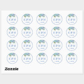 Sapphire Blue Floral Monogram Wedding Favor Ronde Sticker (Vel)