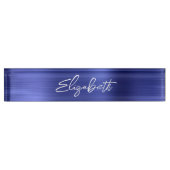 Sapphire Blue Folie Modern Brush Script Naambordje (Voorkant)