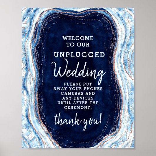 Sapphire Blue Geode Unplugged Wedding Table Sign Poster (Voorkant)