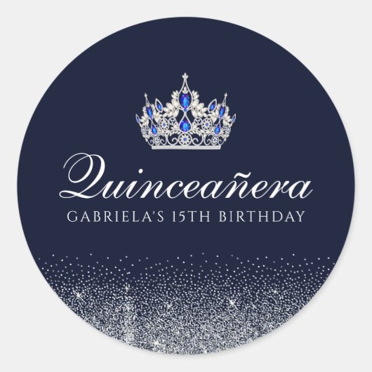 Sapphire Blue Glitter Quinceanera Ronde Sticker (Voorkant)