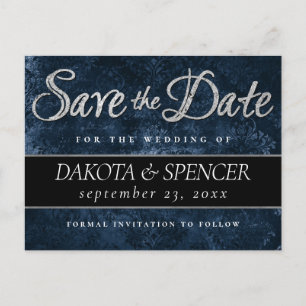 Sapphire Blue   Kobalt Grunge Save the Date Aankondigingskaart