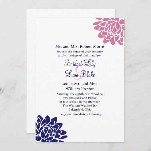 Sapphire Blue Lotus Flower Faire-part de mariage 2 (Devant / Derrière)