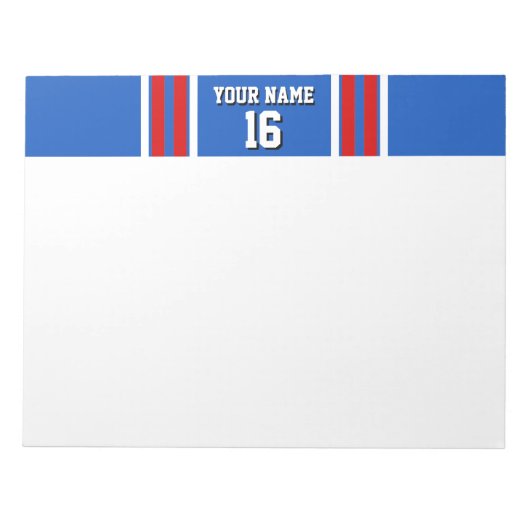 Sapphire Blue met Red White Stripes Team Jersey Notitieblok (Voorkant)