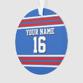 Sapphire Blue met Red White Stripes Team Jersey Ornament (voorkant)