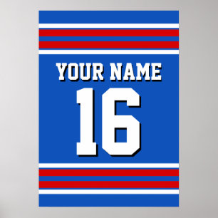 Sapphire Blue met Red White Stripes Team Jersey Poster