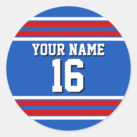 Sapphire Blue met Red White Stripes Team Jersey Ronde Sticker (Voorkant)