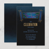 Sapphire Blue Mozaïek Torah Scroll Party Behuizing Kaart (Voorkant / Achterkant)